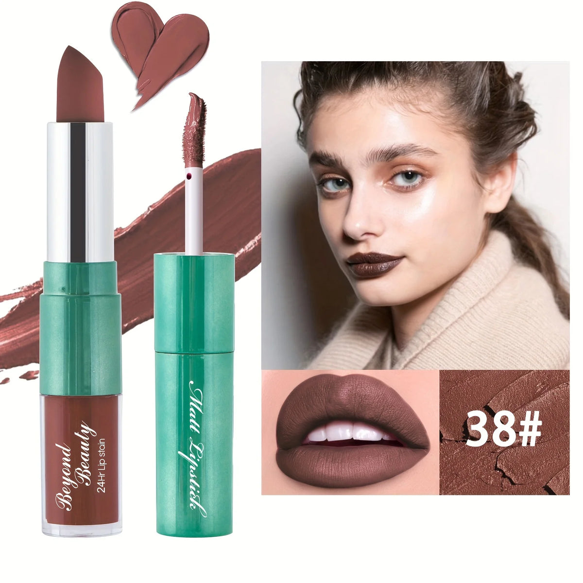 Dual Head Long-Wear Matte Lipstick + Liquid Gloss 38