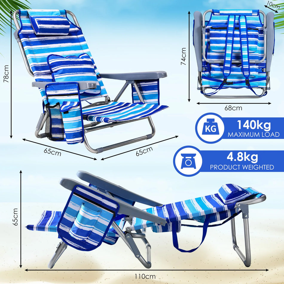 Сгъваем алуминиев плажен стол 5 позиции с държач за чаша