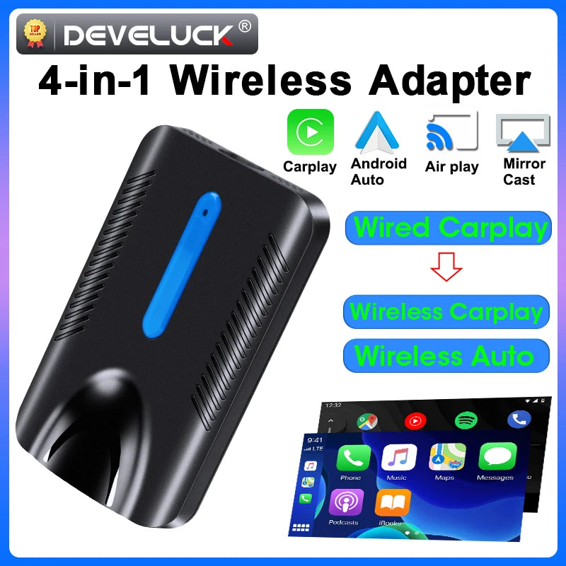 Adaptador de Caixa 4 em 1 com Fio para Sem Fio CarPlay e Android Auto para BMW Audi Toyota Mazda Nissan Kia Ford Opel