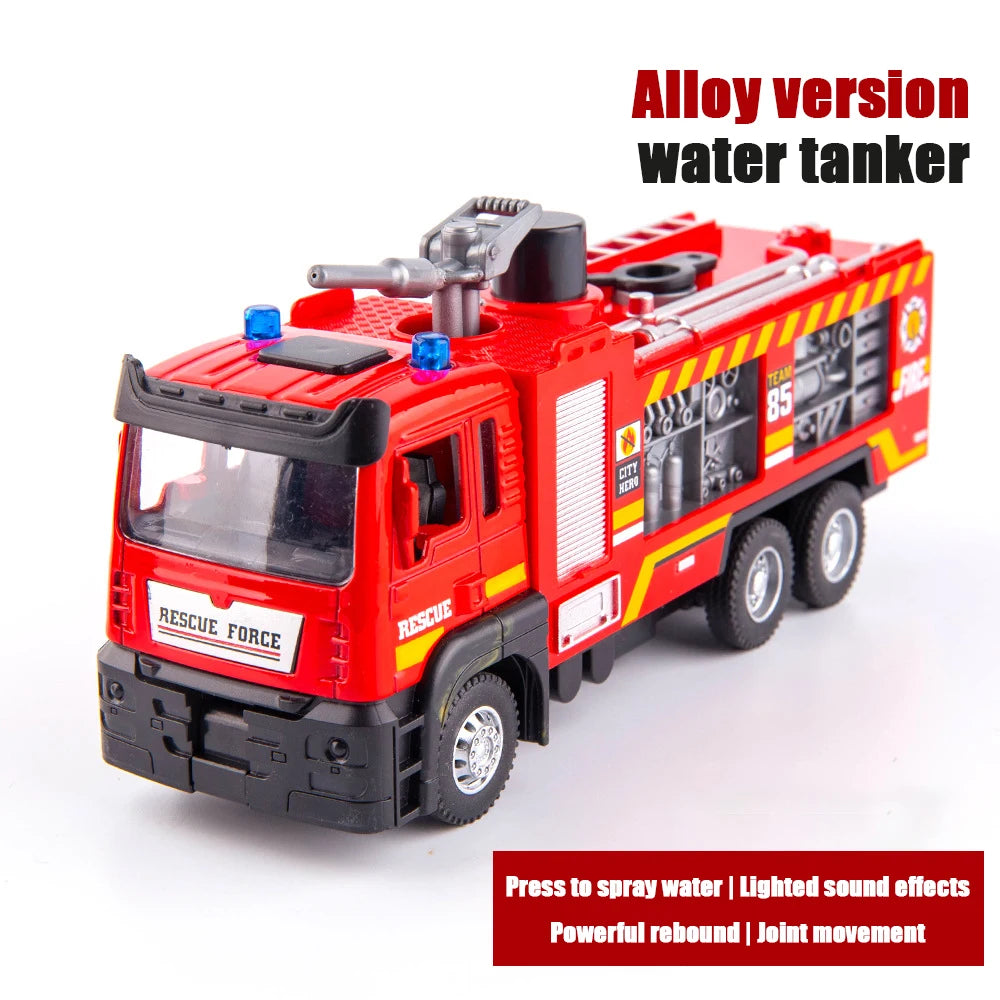 NoEnName_Null Alloy Fire Engine Model Toy with Light, Music, and Spray Function Alloy Tanker