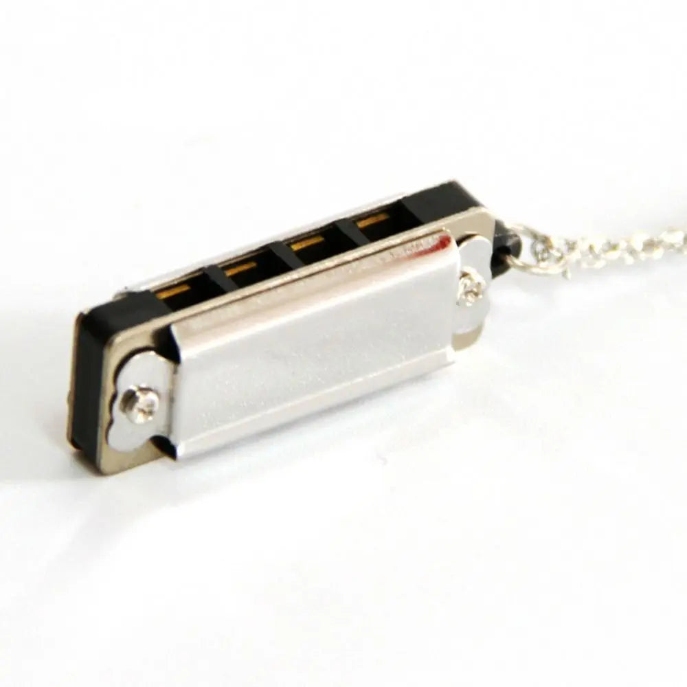 Mini Harmonica Pendant Necklace - Four Hole Design Silver
