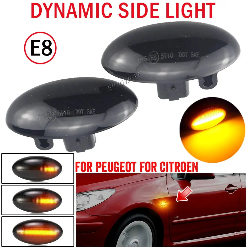 2x LED Dynamic Turn Signal Side Marker Light Sequential Blinker Lamp For Peugeot 307 206 407 107 607 For Citroen C1 C2 C3 C5 by InterCyprus Trading Ltd