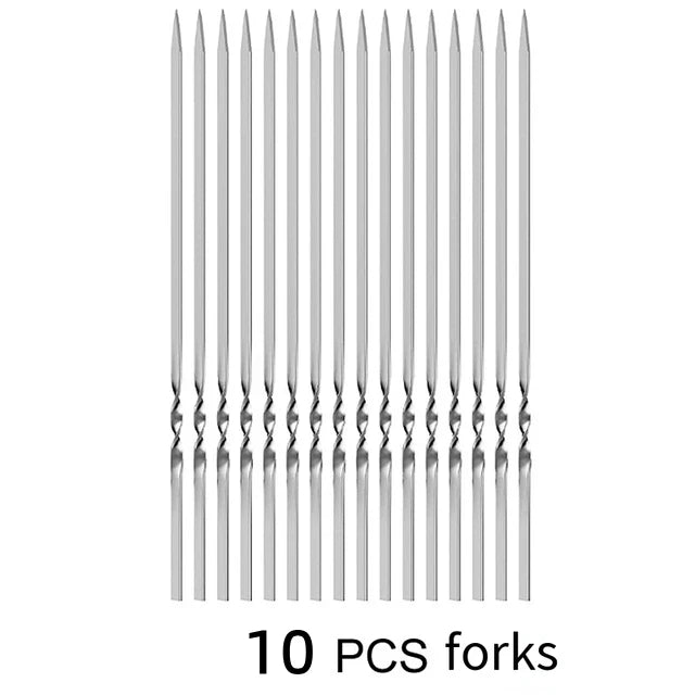 Stainless Steel Barbecue Skewers - Reusable BBQ Kebab Sticks for Grilling Only 10pcs forks