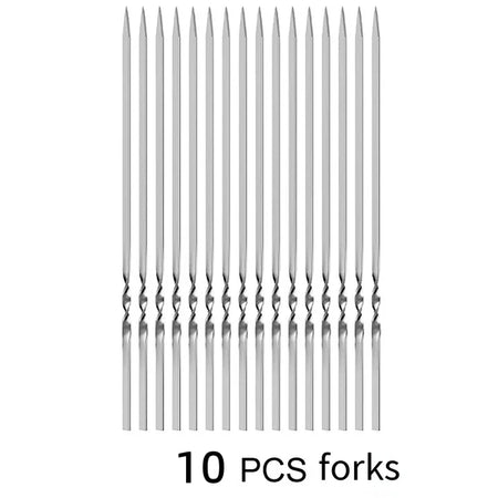 Stainless Steel Barbecue Skewers - Reusable BBQ Kebab Sticks for Grilling Only 10pcs forks