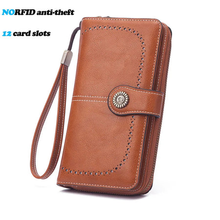 YIYUEQIANLI RFID Anti-theft Leather Clutch Wallet for Women Brown-2