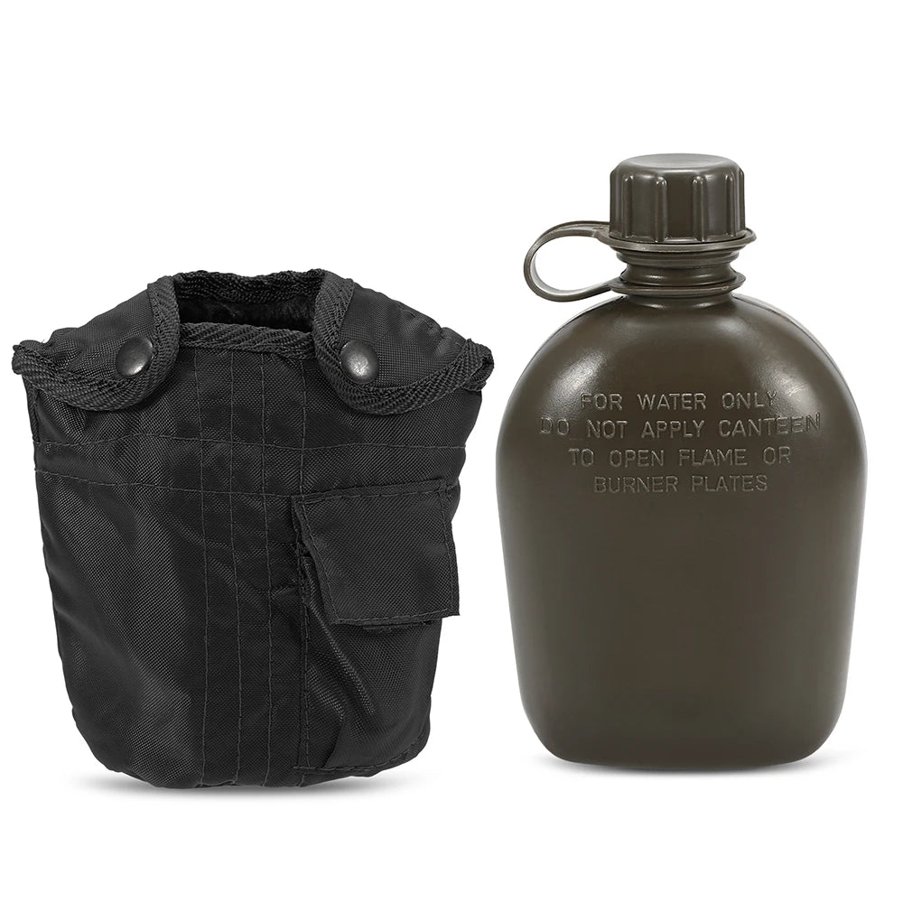 1L Outdoor Military Canteen Bottle &ndash; Felt-Lined Cover Black