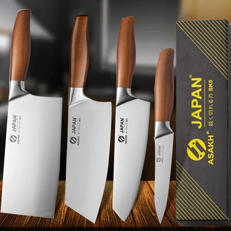 Professional Japanese Santoku Chef Knife - Stainless Steel Blade &amp; Wooden Handle