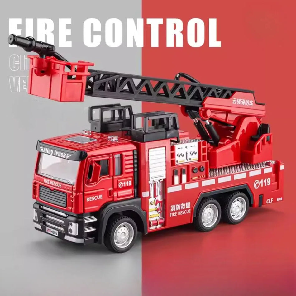 Diecast Brandweerladderspeelgoed met Water Spray Deuren Open Geluid en Licht
