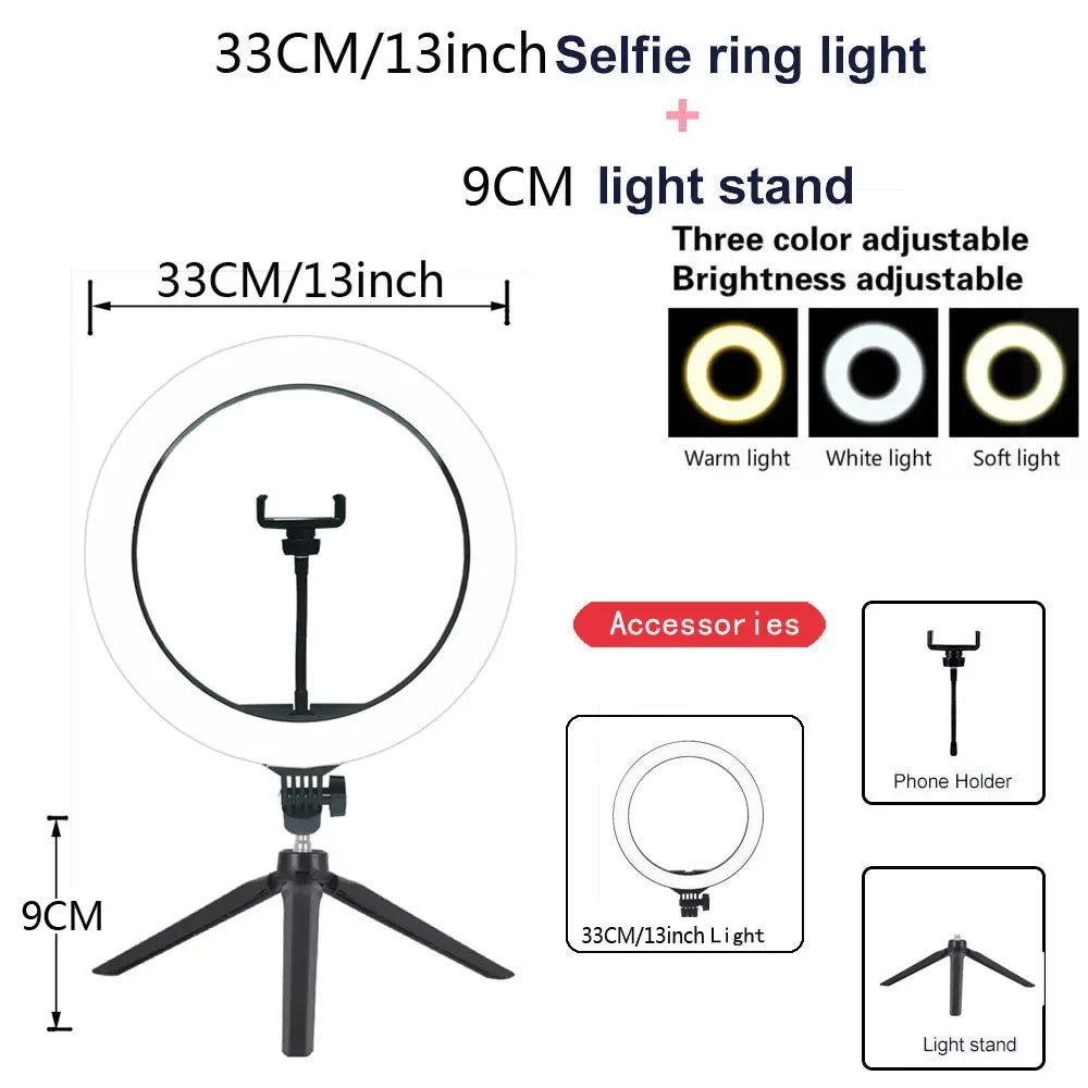 LEAFILLIGHT 33CM Dimmable LED Video Ring Light with Tripod Stand 33CM LED mini tripod