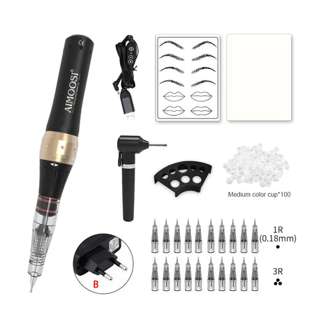 Aimoosi M7 Tattoo Machine Set - PMU Gun For Beginners Set-EU Black