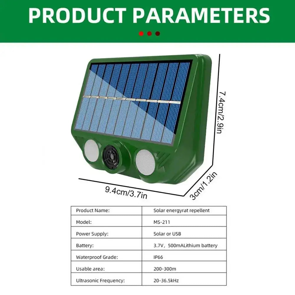 Solar Powered Ultrasonic Animal Deterrent IP66 Waterproof
