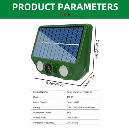 Solar Powered Ultrasonic Animal Deterrent IP66 Waterproof