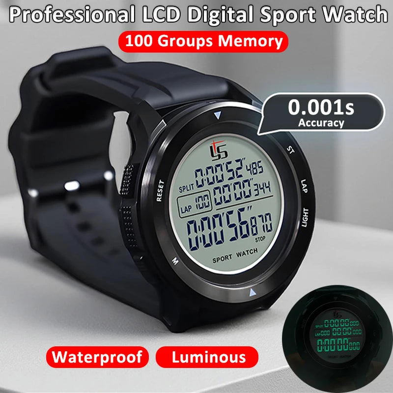Digital Stopwatch 0.001s Accuracy, 100-Group Memory, Waterproof