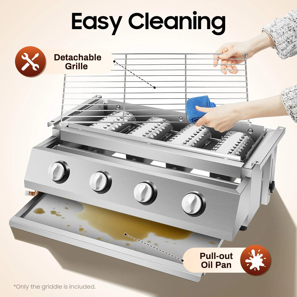 4 Καυστήρες LPG Γκριλ με Ρυθμιζόμενο Ύψος, Δίσκος Συλλογής Λαδιού, Ανοξείδωτο Ατσάλι