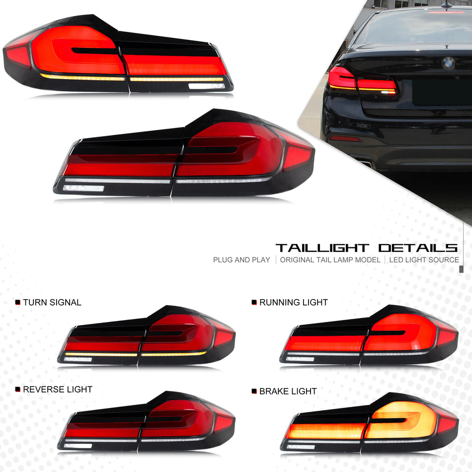 Luci posteriori a LED Xunder per BMW Serie 5 G30 F90 M5 2017-2020 Indicatore sequenziale Rosso ABS Assemblaggio lampada posteriore