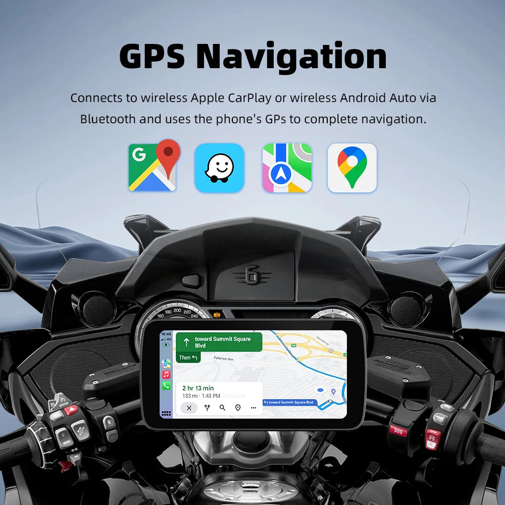 EKIY Wireless CarPlay Moto Android Auto &ndash; Portable 6.25 Inch Motorcycle GPS Navigation Display