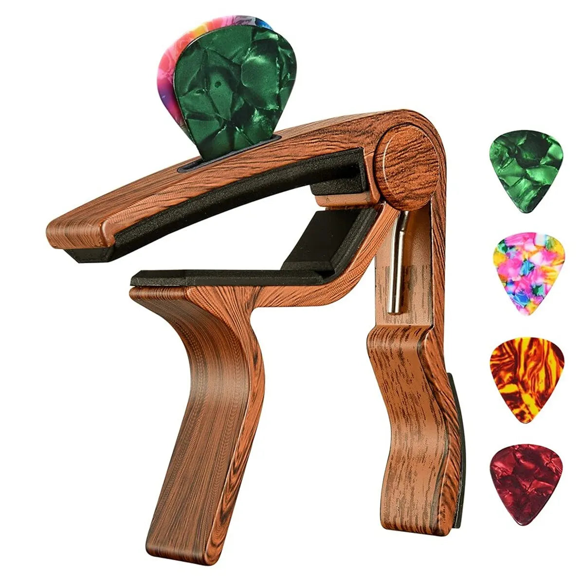 Guitar Capo Adjustment Clip &ndash; Universal Pick Holder Dark Wood