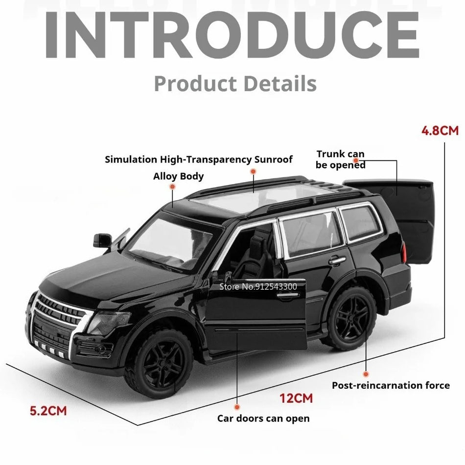 Mașină de jucărie din aliaj diecast cu caroserie pentru SUV off-road în scară 1:36 pentru Mitsubishi Pajero
