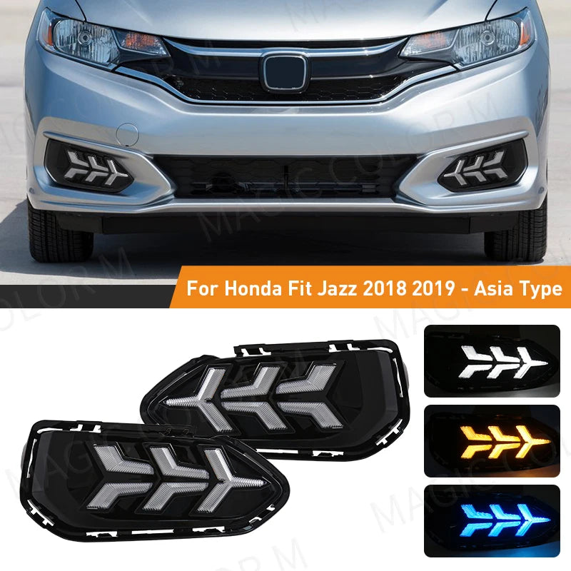 Dimljus för Honda Fit Jazz 2018-2019 med LED DRL och Blinkers, Vattentät ABS Hölje
