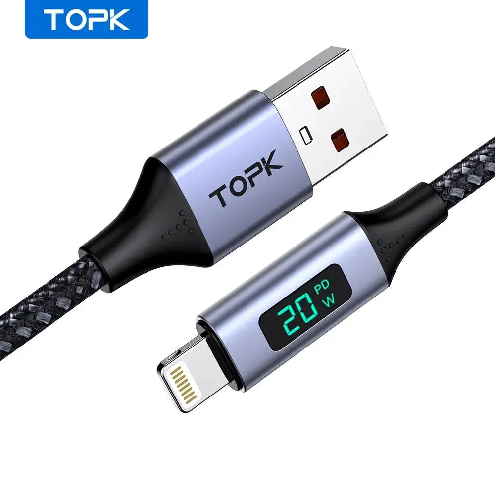TOPK Micro USB Cable USB Type C Cable 3A for Samsung Xiaomi Fast Charging USB C With Digital Display Mobile Phone Cable by InterCyprus Trading Ltd