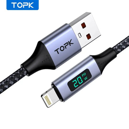 TOPK Micro USB Cable USB Type C Cable 3A for Samsung Xiaomi Fast Charging USB C With Digital Display Mobile Phone Cable by InterCyprus Trading Ltd