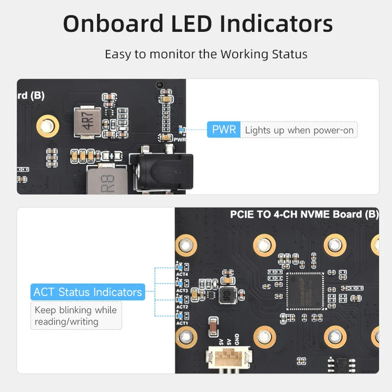 Raspberry Pi 5 PCIe To 4-Ch M.2 Adapter Board &ndash; Supports 4 NVMe Solid State Drives