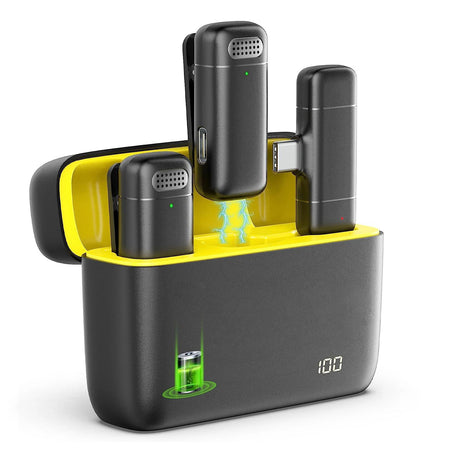 K30 Wireless Lavalier Microphone with Charging Case for Seamless Audio Recording Yellow 2in1-Type-C