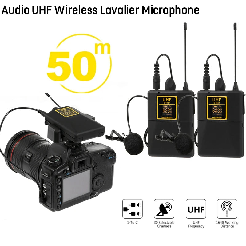Luxuglow Audio UHF Lavalier Mic - 50m Range, 30 Channels