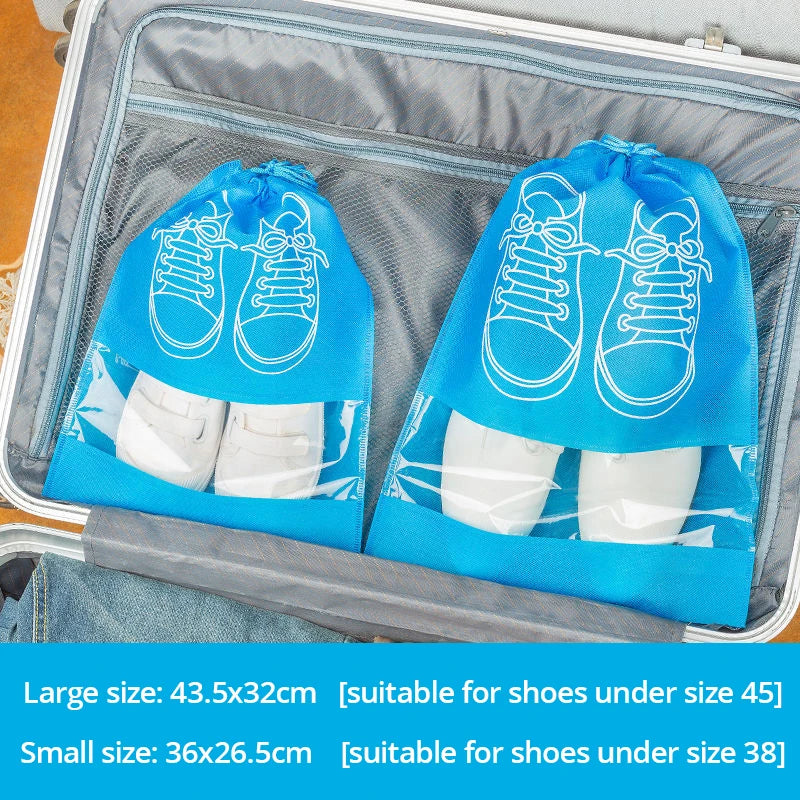 5-Piece Waterproof Shoe Storage Bags with Thickened Non-Woven Fabric - Eco-Friendly Travel Moistureproof Organizer Blue 5pcs / 36x26.5cm