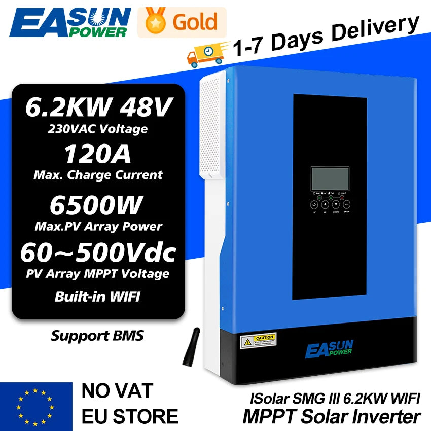 EASUN 6.2KW MPPT Aurinkoinvertteri 48V Off Grid BMS 120A