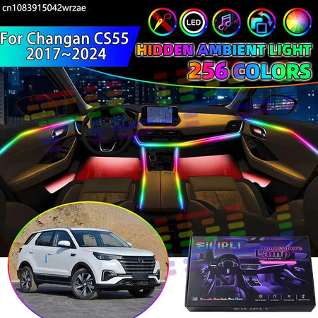 For Changan CS55 2017~2024 MK1 2018 2019 RGB Car Interior Ambient Lights Strips Breathing Lighting Kit App Control LED strips by InterCyprus Trading Ltd