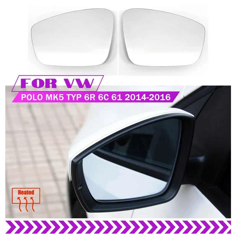 Aizmugures skata spoguļa stikls VW Polo 6R 6C 2010 līdz 2013 Siltināts