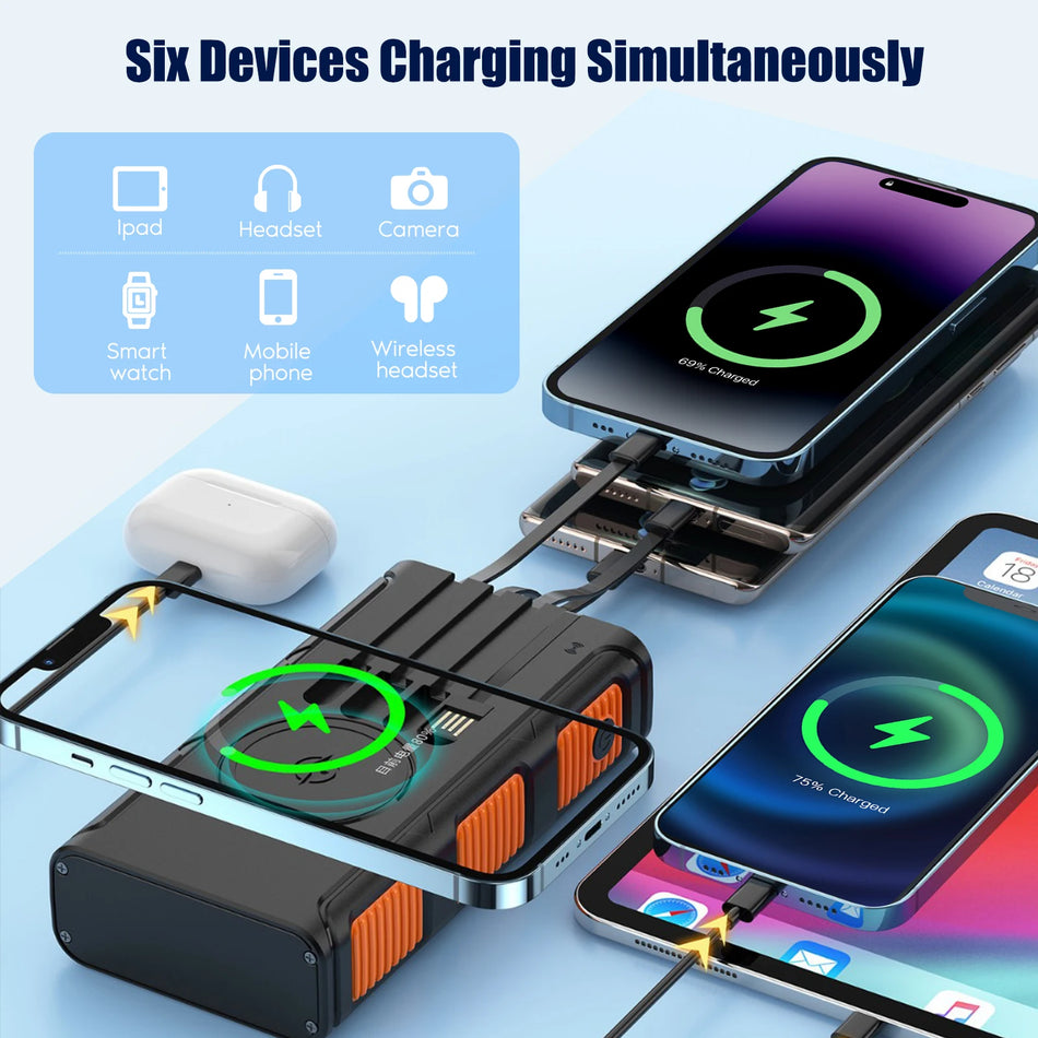 Power Bank Solare da 30000mAh con Luce LED per Smartphone