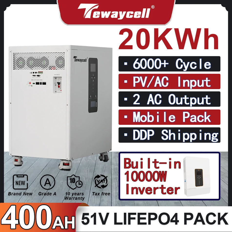 LiFePO4 Kućna skladišna baterija s 10kW inverterom, 20480Wh ugrađenim BMS-om za solarne ili mrežne rezervne napajanje