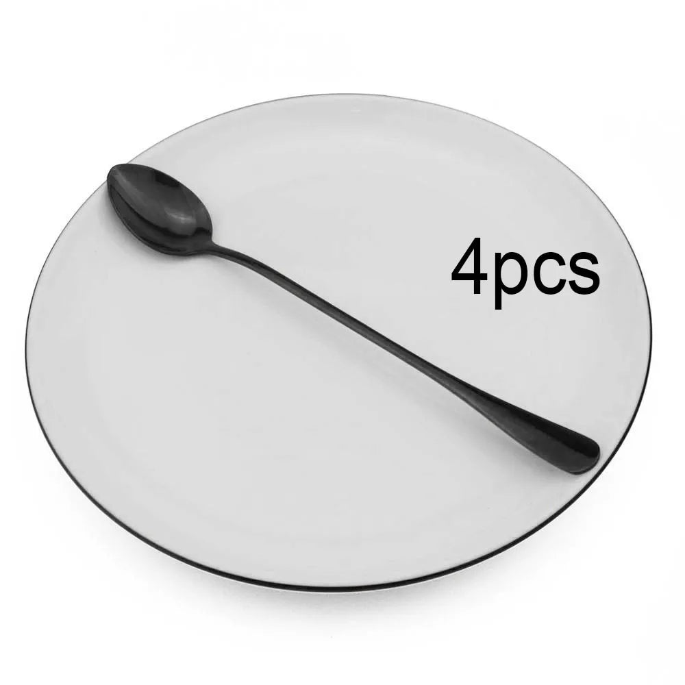 Colorful Long Handled Teaspoons &ndash; Versatile Stainless Steel Cutlery 4Pcs Black