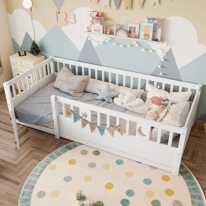 Lamelseng 90x190 med sikkerhedsgelænder Stjerne Måne Dekor Minimalistisk