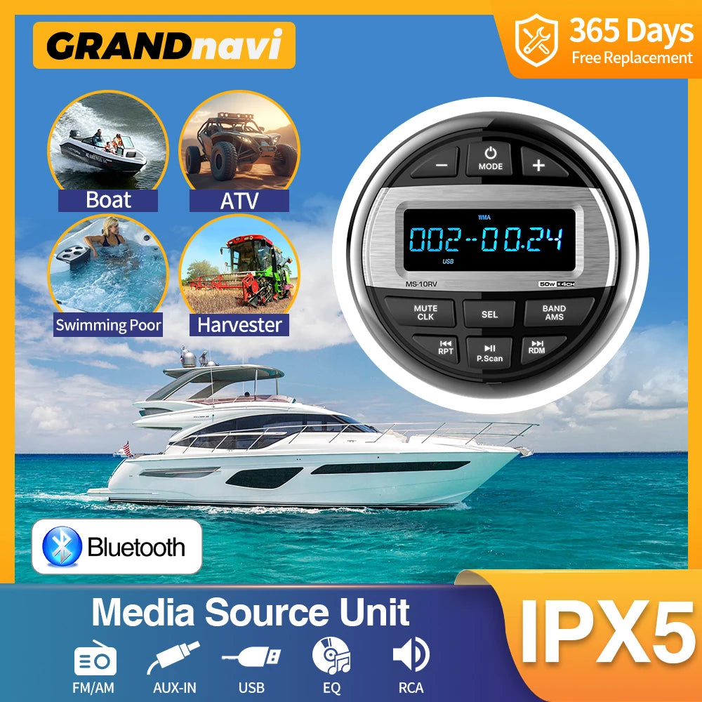 GRANDnavi Waterproof Bluetooth Marine Stereo - Digital Media Player for Boats and ATVs CN (Origin)