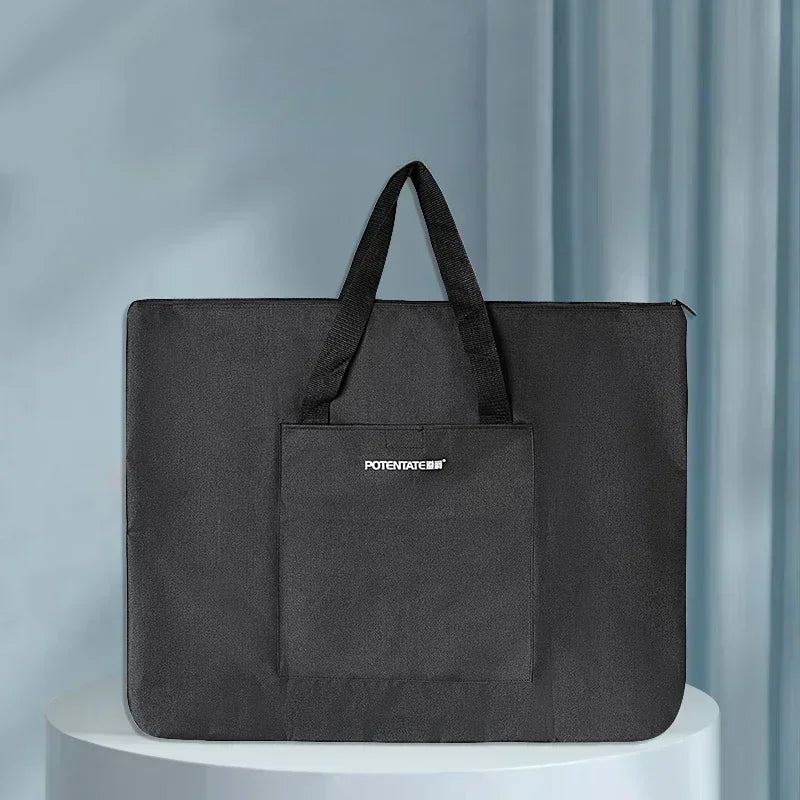 Stor Dacron Vattentät Konstportfölj Väska Svart Lättviktig Fodral För Affischer Skisser Teckningar