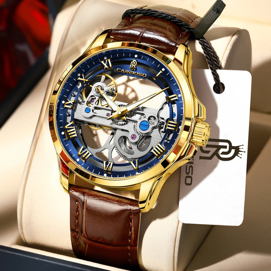 Heren Mechanisch Tourbillon Horloge Met Leren Band, 40mm, RVS Kast