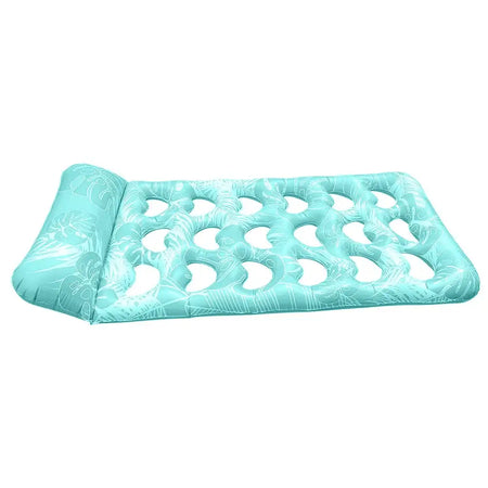 PVC Inflatable Water Air Mattress Pool Lounger With Headrest Light Blue