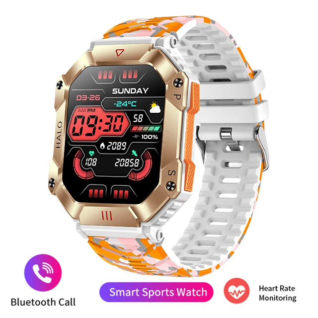 Men's Smart Watch 2023: Fitness, IP68 Waterproof, Bluetooth Calls Orange white
