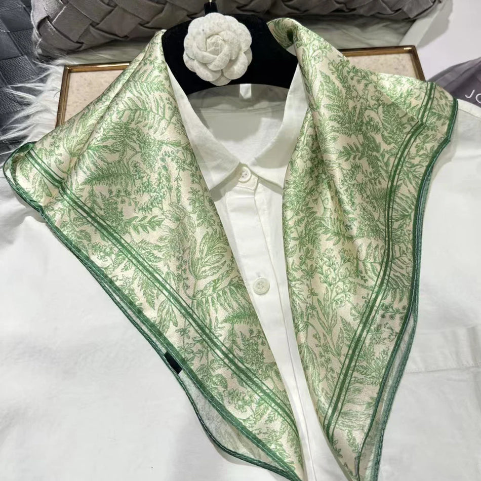 Green Women 100% Mulberry Silk Scarf &ndash; Elegant Floral Design for Versatile Styling green