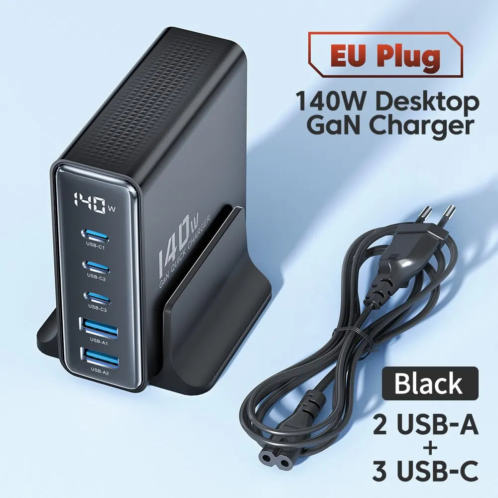 Toocki 140W GaN USB Charger &ndash; 5in1 Desktop Fast Charge EU Black