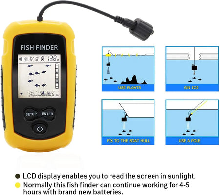 Portable Sonar Fish Finder with 100M Range and 45&deg; Coverage - Ideal for Lake &amp; Sea Fishing