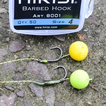 Hirisi 50pcs Barbed Carp Hooks Eye High Carbon Steel 8001