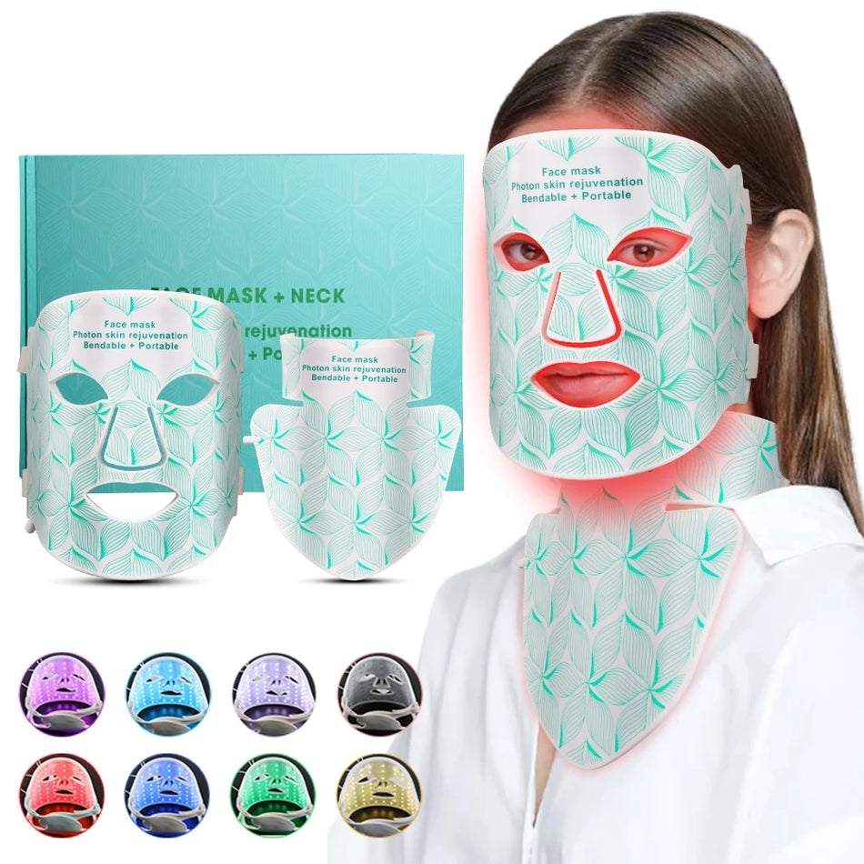 Gesichts-LED-Maske mit Nacken-Rotlicht und Nahinfrarottherapie zur Anti-Aging-Behandlung