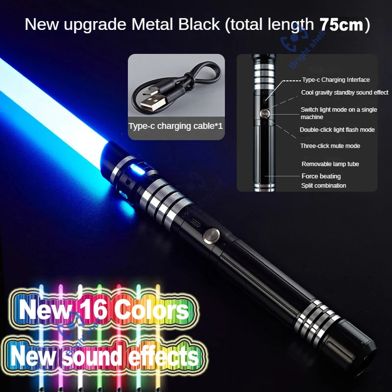 RGB Metal Lightsaber with Sound Effects and 15 Colour Changes 4-Black