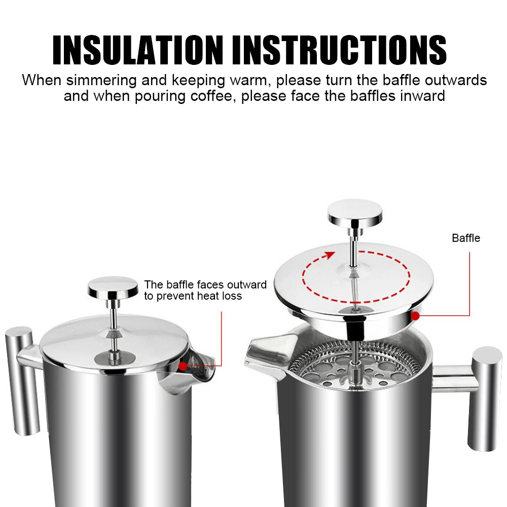 HILIFE Double Wall Stainless Steel French Press Coffee Maker - 350ml &amp; 800ml