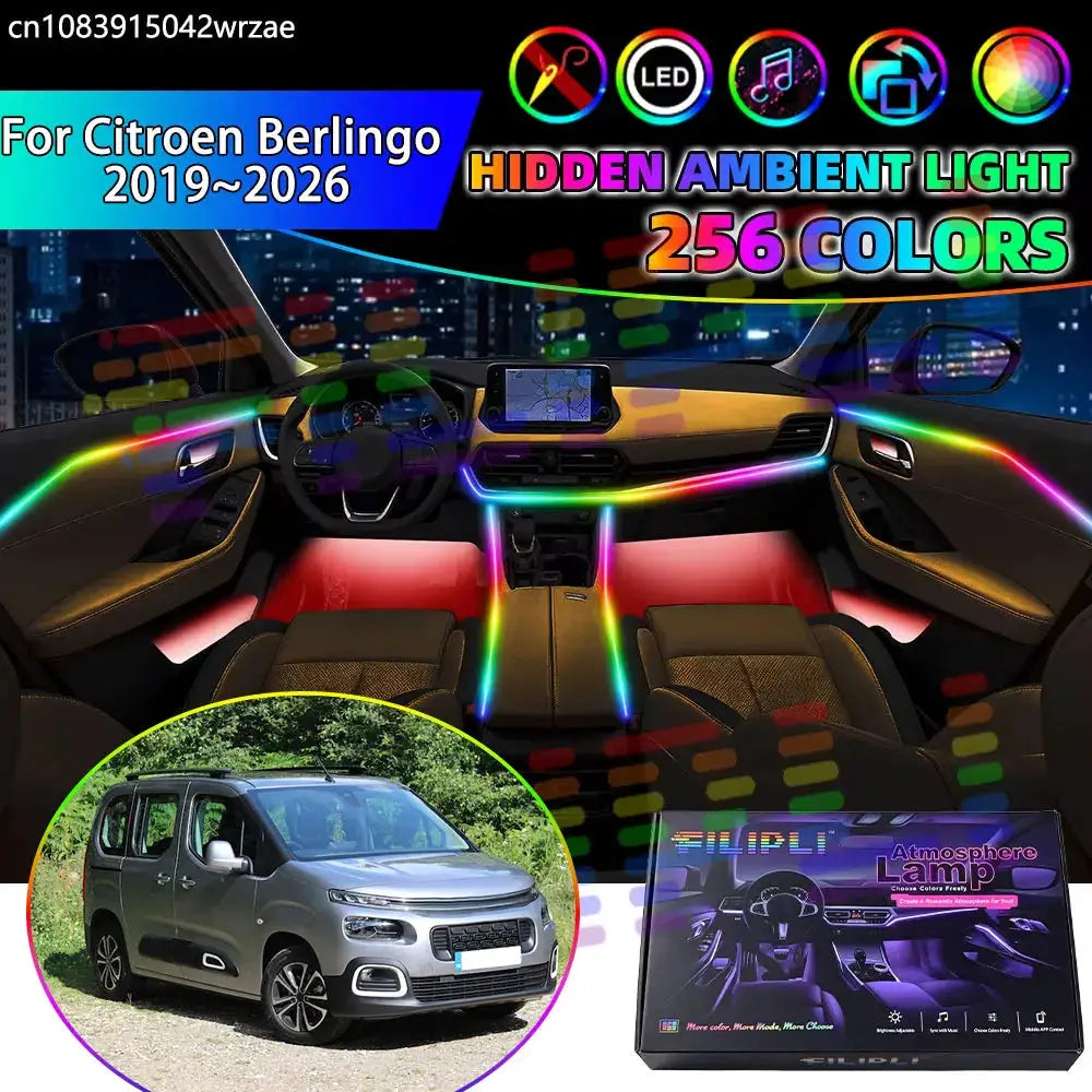 For Citroën Berlingo 2019~2026 K9 MK3 EK RGB Car Interior Ambient Lights Strips Breathing Lighting Kit App Control LED strips by InterCyprus Trading Ltd