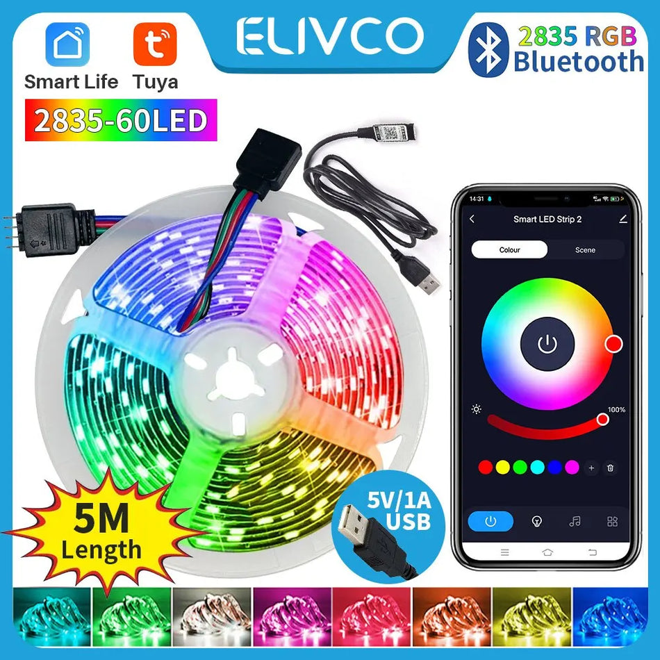Elivco Tuya Smart Bluetooth RGB LED Strip Lights 5M with APP Control